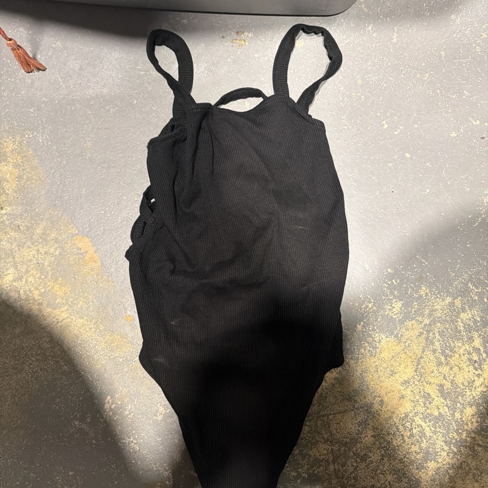 Express Black Ribbed Bodysuit